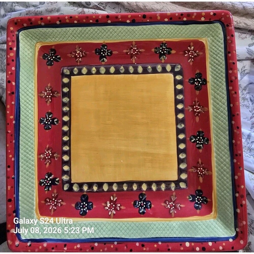 Corsica Home Rumba Hand Crafted And Hand Painted Square Dinner Plate 10.5”